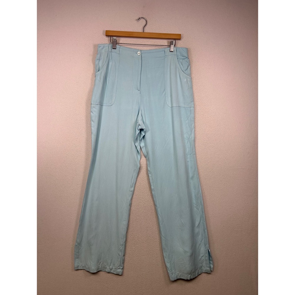 Coastal Grandmother Jaclyn Smith Women 12 Blue Herringbone Wide Leg Rayon Pants